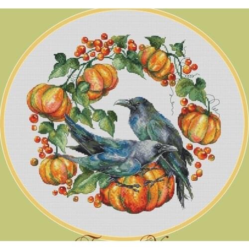Bluebird pumpkin Garland Cross Stitch Set Cross-stitch Kit Embroidery Needlework Craft Packages Cotton Fabric Floss