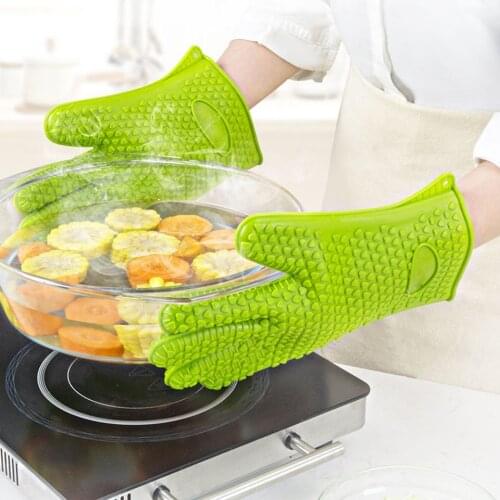 Non-slip Heat Proof Oven Mitts Heat Resistant Silicone Microwave Oven BBQ Gloves for Baking Grilling