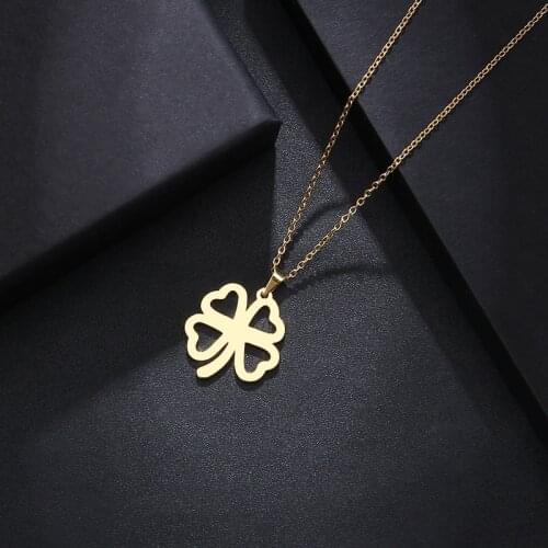 DOTIFI Stainless Steel Necklace For Women Man Lovers Hollow Clover Gold And Silver Color Pendant Necklace Engagement Jewelry