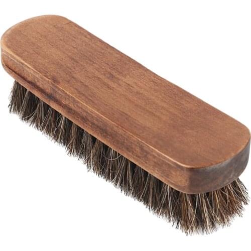 Pro Long Horse Hair Shoe Brush Boot Shining Polish Buffing Brush Wood Handle