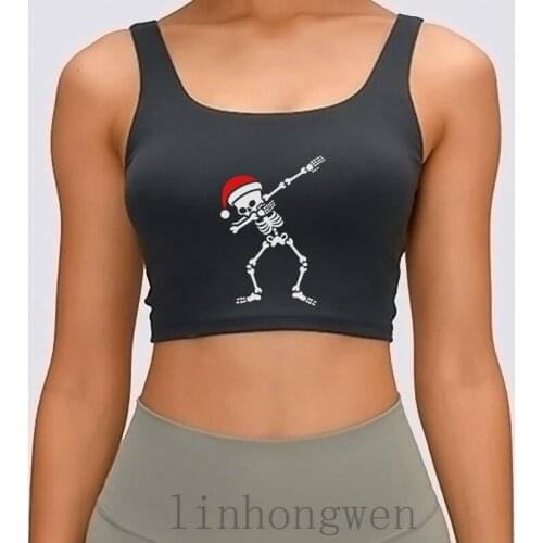 Santa Dab Dabbing Skeleton TCrop Tops Letters Humor Women Tank Top Spring Fit Pop Top Tee Slim