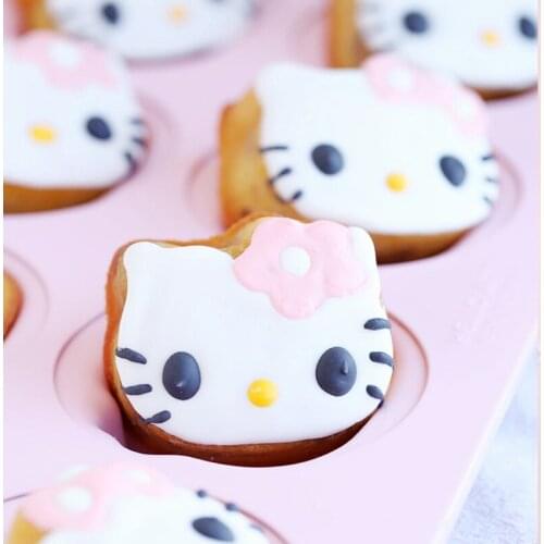 Cute Cat bakeware Learn Kitchen Pink 12 Cup Carbon Steel Non-stick Cartoon Cake Mold