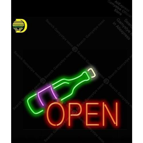 Wine Bottle Open Neon Bulbs Sign Real Glass Tube Handcraft light Sign Shops Display coors light neon sign Avize neon sign open