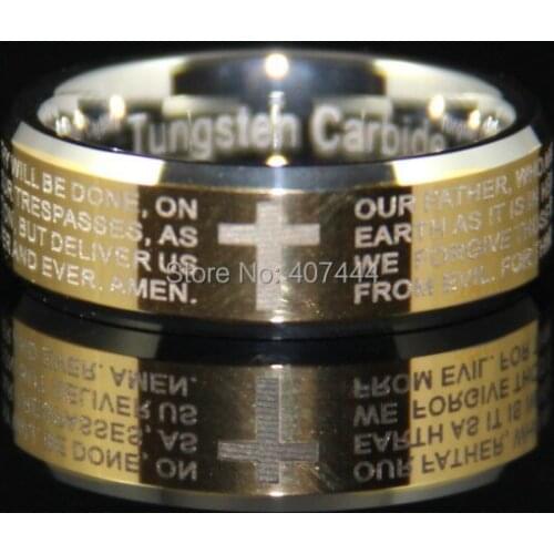 YGK JEWELRY 8MM Golden With Silver Color Edges The New Prayers Mens Tungsten Wedding Rings