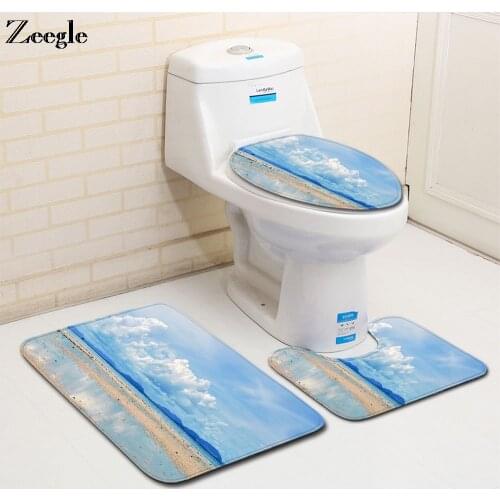 Zeegle Bath Mat Set Anti Slip Bathroom Doormat Absorbent Bathroom Carpets Washable Toilet Pedestal Rug Flannel 3pcs Toilet Set