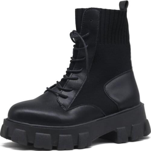 Women Army Boots Ladies Motorcycle Boots Black Sock Shoes Ankle Boots Female Platform Non Slip Waterproof Fashion Winter fg6