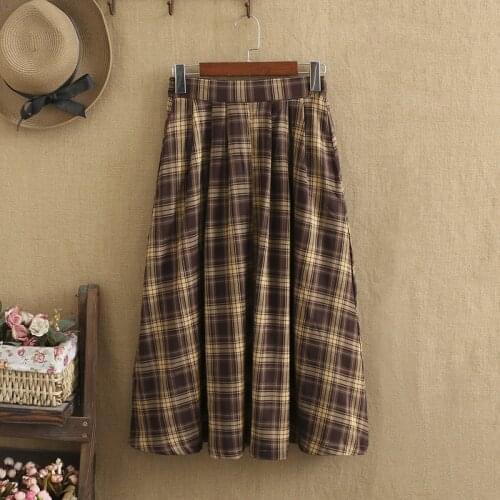 Women Plus Size Plaid Skirts The Bottom Half Of The Dress Elastic Waistline Knee-Length A-Line Skirt Large-Size Dress Fatwoman