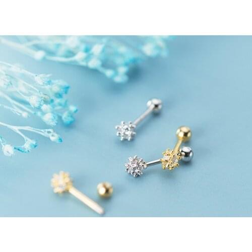 MloveAcc 925 Sterling Silver OL Style Screw Back Earring Cubic Zirconia Stud Earring for Trendy Beautiful Women Wedding Jewelry