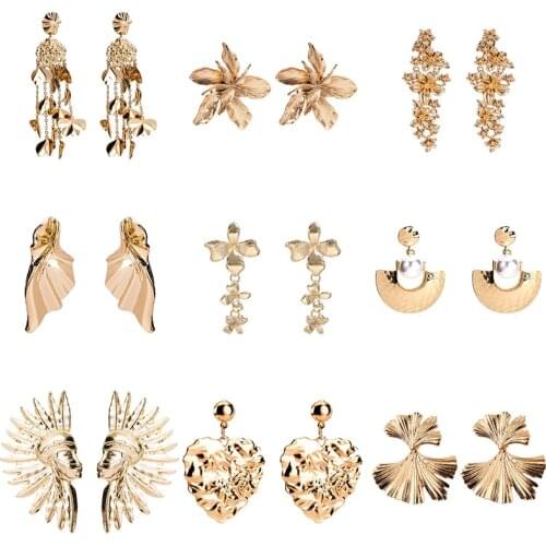 24 styles ZA New Gold Flower Drop Earrings for Women Hollow Geometric Statement Heart Tree Shape Ear Decoration ET1044