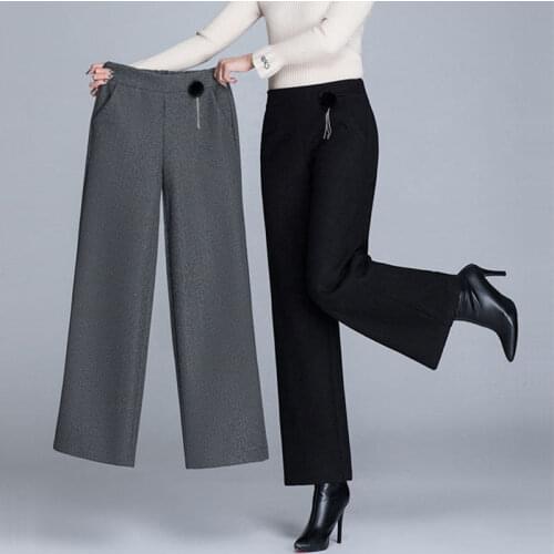 Autumn Winter Women Thick Woolen Pants Loose Elastic Waist Full Length Wide Leg Pants 2021 Ladies Casual Trousers X676