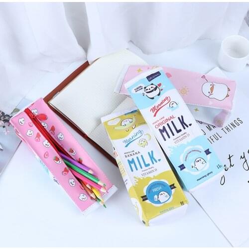 1pcs Cartoon Milk Bottle School Pencil Case Cute Pu Pen Bag Storage Pouch Stationery