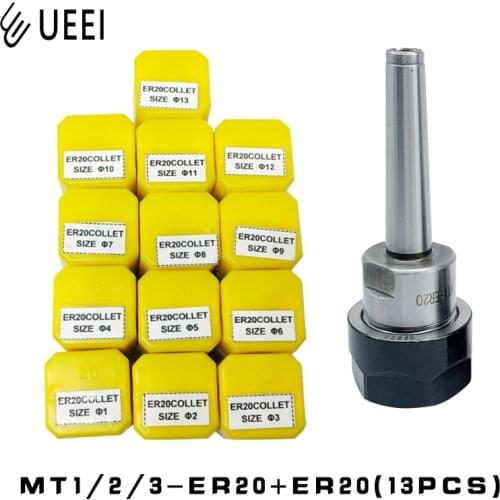 1pcs MT1 MT2 MT3 ER20 Morse taper with 13pcs High Precision ER16 1-13MM Spring Collet High Carbon Steel CNC tool holder clamp