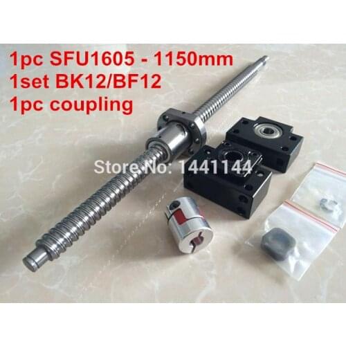 1pcs antibacklash ball screw 1605 - 1150mm end machined -C7+ BK/BF12 Support + 1pcs 6.35*10mm coupler