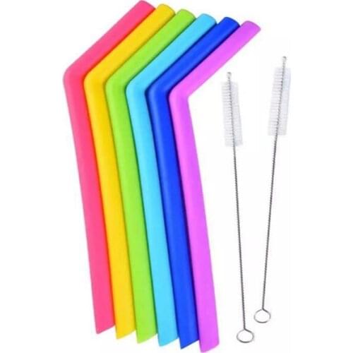 100sets/lot 6pcs 25cm Longth Silicone Drinking Straw Reusable Straws with 2pcs cleaner brush For Home Party Bar Accessories