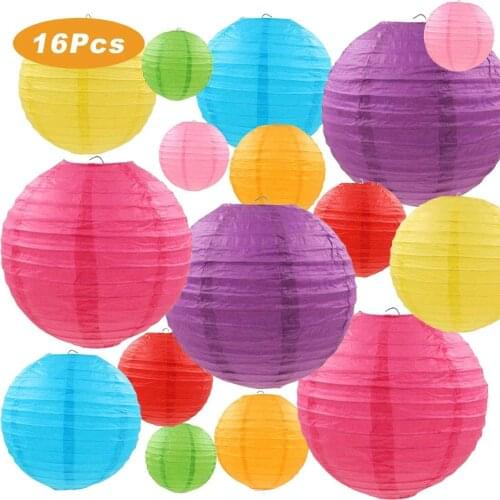 16 Pcs/set Colorful Paper Lanterns Assorted Sizes 4"-10" Chinese Paper lampion Wedding Christmas Diy Party Hanging Decor Favor
