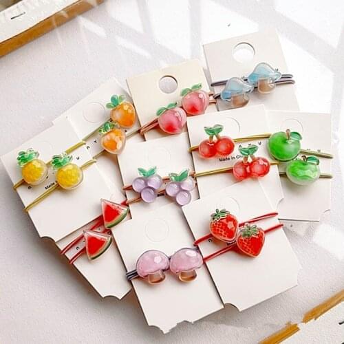 2PCS Creative Childrens Cute Cartoon Fruit Hair Tie Baby New Girl Sparkling Strawberry Headdress Hair Accessories Rubber Band