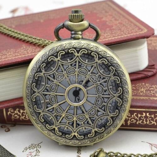 50pcs/lot Hollow Heart Big Bronze Pocket Watch Top Quality Watch Necklace Gift Watch Factory Price Wholesale