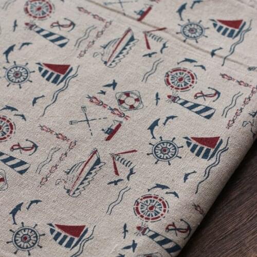 50x150cm Cotton Sailboat Sea Navy Fabric Cloth Handmade Sewing Patchwork Sofa Pillow Cover Curtain Tablecloth Bag Wallet Bedding