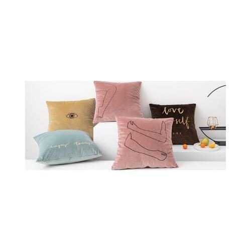 45x45cm simple life velvet cushion cover embroirdered throw pillowcase backrest pillow cover for cushion sofa