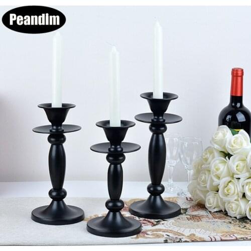 PEANDIM Black Metal Candle Holders Pillar Holder Wedding Christmas Table Centerpieces Candlestick Decoration Home Candle Stand