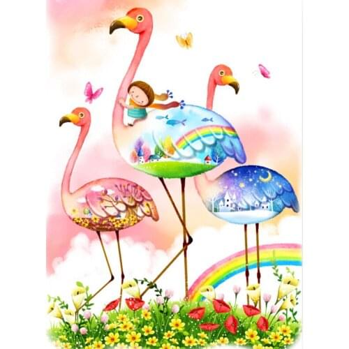 Flamingo and girl The wooden puzzle 1000 pieces ersion jigsaw puzzle white card adult childrens educational toys