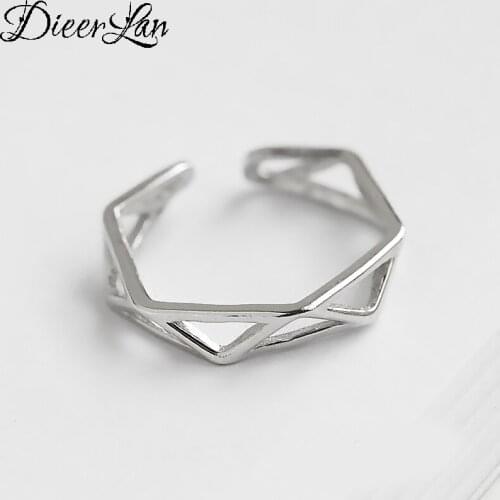 DIEERLAN Exaggerated Personality 925 Sterling Silver Hexagon Rings For Women Wedding Jewelry Adjustable Finger Men Ring Anillos