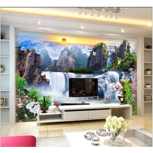 Custom photo wallpaper for walls 3 d murals Beautiful landscape painting mountain waterfall TV background wall paper decoration