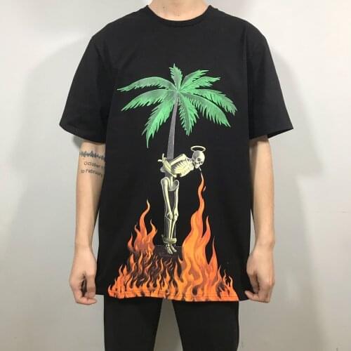 Palm Angels coconut flame letter printing short-sleeved men women European American tide brand high street T-shirt 785168