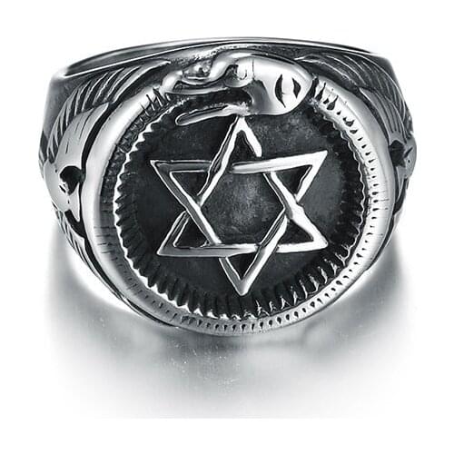 Judaism Ouroboros Surrounding Star of David Totem Ring for Men Fashion Punk Mysterious Charm Religious Finger Jewelry Anillos