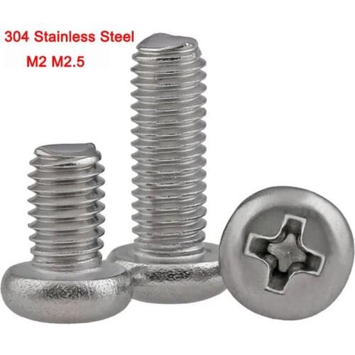 304 Stainless Steel Phillips Screws Cross Recessed Round Head Screws M2 M2.5 Length 3-30mm
