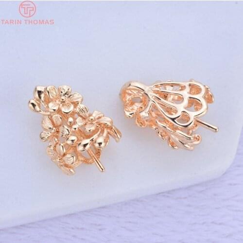 10pcs 20*13mm 24k Gold Color Plated Brass Half Hole Flower Beads Caps High Quality Diy Jewelry Findings Accessories