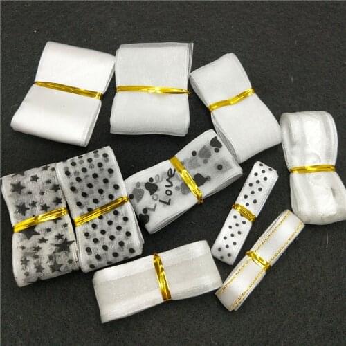 10Yards/pack Lots Styles white Mix 6-40MM Width Printed Organza Ribbons Wedding Christmas Decorations DIY Accessories G0143