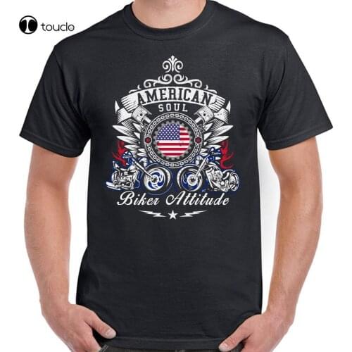 Summer Tee Shirt American Soul Biker Attitude Mens Biker T-Shirt Motorcycle Biker Usa America Custom T-Shirt