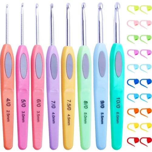 LMDZ 28Pcs/Set Multicolor Plastic Handle Aluminum Crochet Hooks Knitting Needle Set 2.5mm-6.0mmYarn Sweater Weave Craft Tools