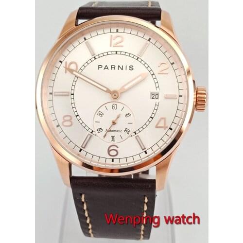 41mm Men Automatic Self Wind Mechanical Luminous Stainless Steel Genuine Leather Strap Parnis Watches W2746