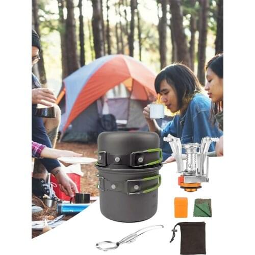 Cooker Pot Set Compact Set Cutlery Pot Pan Picnic Handle Pot Folding Gas Heater For Outdoor Hiking Portabl Cooking Travel