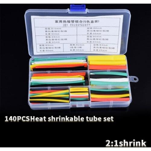 140pcs Heat Shrinkable Tube Kit Shrinking Assorted Polyolefin Insulation Sleeving 2:1 Wire Cable Sleeve Kit DIY Wire Repair