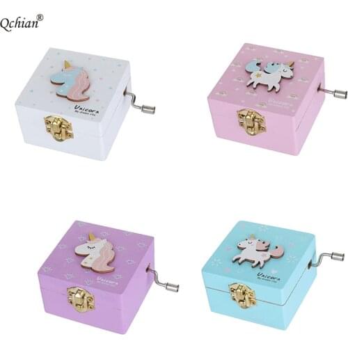 2019 New Creative Carved Wooden Game Of Unicorn Hand Music Box Beauty Christmas Gift New Year Gift Birthday Gift