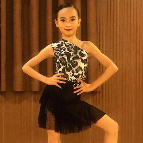 Latin Dance Clothes For Girls Leopard Tops Ruffle Fringed Skirt Suit Summer Children Latin Training Performance Costume BL5611