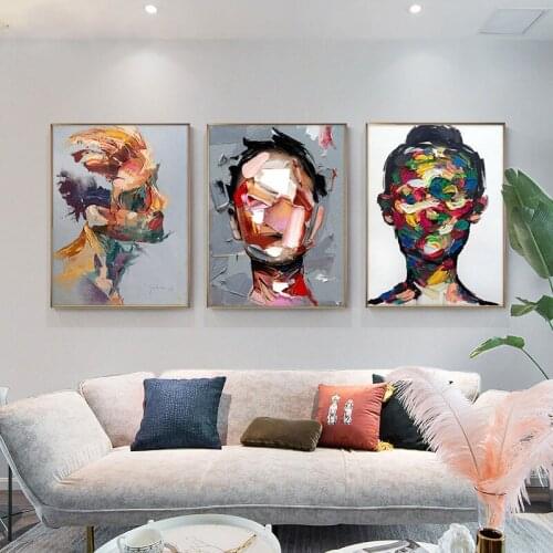 Modern Oil Paintings On The Wall Abstract Colorful Woman Face Canvas Posters And Prints Wall Art Pictures Living Room Decoration
