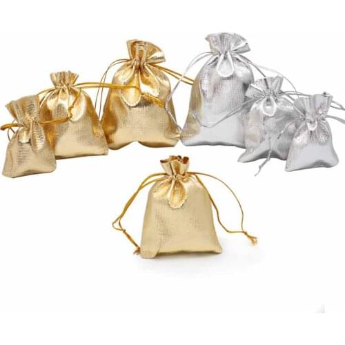50pcs Candy Jewelry chocolate Gift Bags Organzer Drawstring Pouch Party Baby Shower Christmas Wedding new year Favor Silver Gold