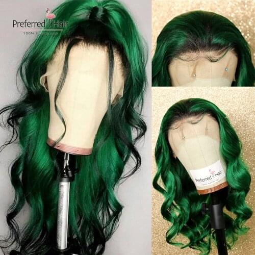 Preferred Preplucked Ombre Green Blue Wig 13x6 Ombre Human Hair Wig Glueless Remy Brazilian Red Lace Front Wigs For Black Women