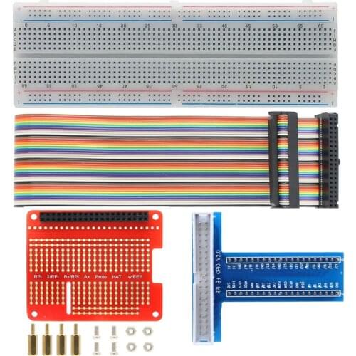 GPIO Breakout Expansion Kit,T-Shaped Breakout Adapter Plate+40Pin GPIO cable+Breadboard for Raspberry Pi 4B/3B+/3B/2B