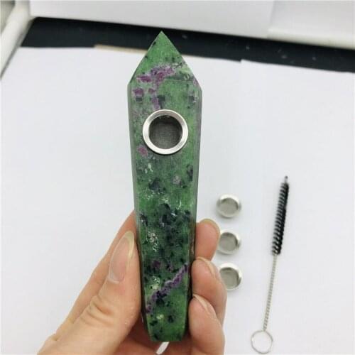 Rare natural red and green stone crystal smoke pipe reiki healing, gift 2 filters + 1 brush