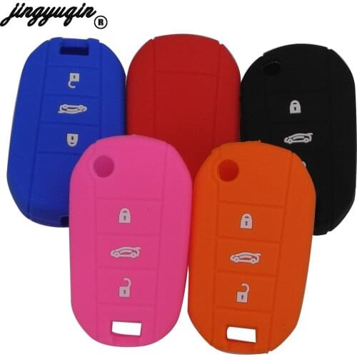 Jingyuqin Silicone Car Key Case Folding Cover For Peugeot 208 508 2008 for Citroen C4L CACTUS C5 C3 C6 C8 Picasso Xsara Styling