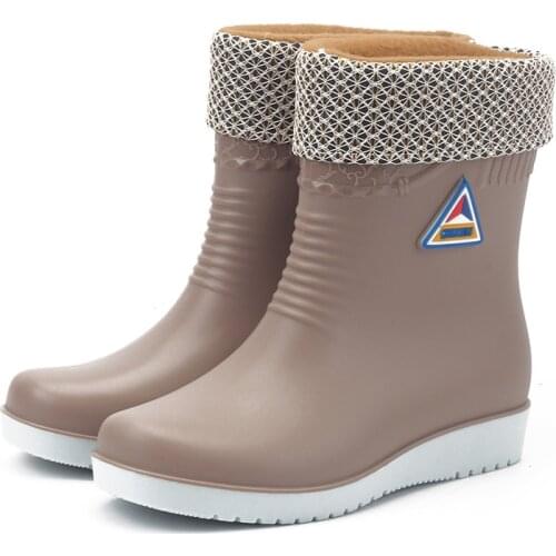 Women Rain Boots Warm Non-slip Waterproof PVC Mid-Tube Shoes Outdoor Winter Spring Female Round Toe Shoes