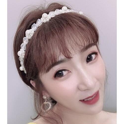 Newly Sweet Style Headbands Hair Loop with Big Beads Decor Glittery Alloy Hair Clasp without Teeth for Women Girls 13*15.5cm