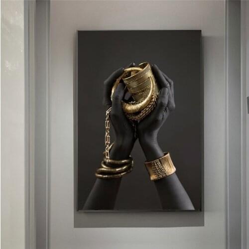 Black Womans Hand With Gold Jewelry Canvas Paintings On The Wall Art Posters And Prints African Art Pictures Home Wall Decor