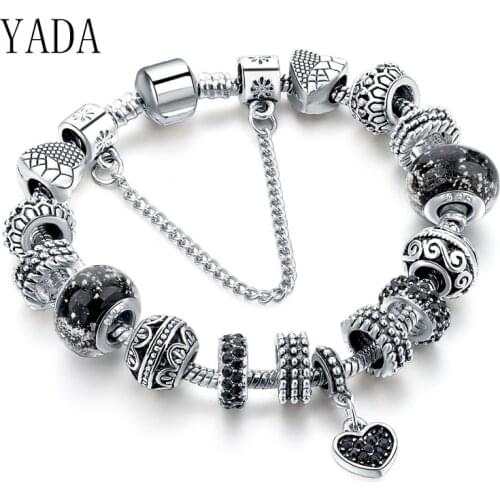 YADA Gifts (READY STOCK) BLACK Heart diy Bracelets&Bangles For Women Zircon Bracelets Crystal Jewelry Pulseras Mujer BT200217