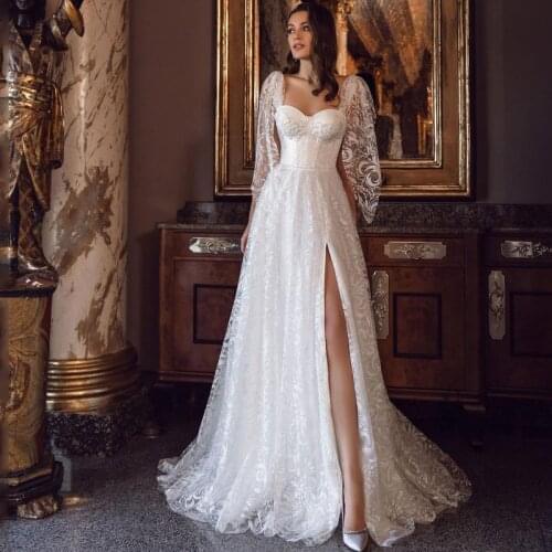 Eightree Sexy White Wedding Dress Sleeveless Tulle A-Line Slit Side Lace up Back Summer Bridal Gown Evening Dress Custom Size